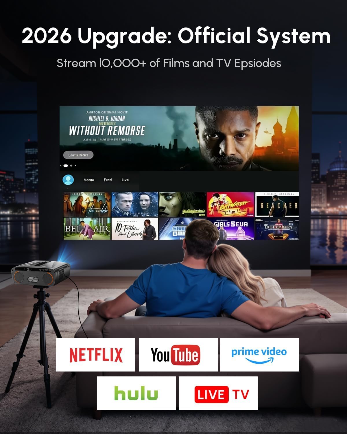 2026 Daytime 4K Smart Projector with 2400 ANSI & AI Autofocus