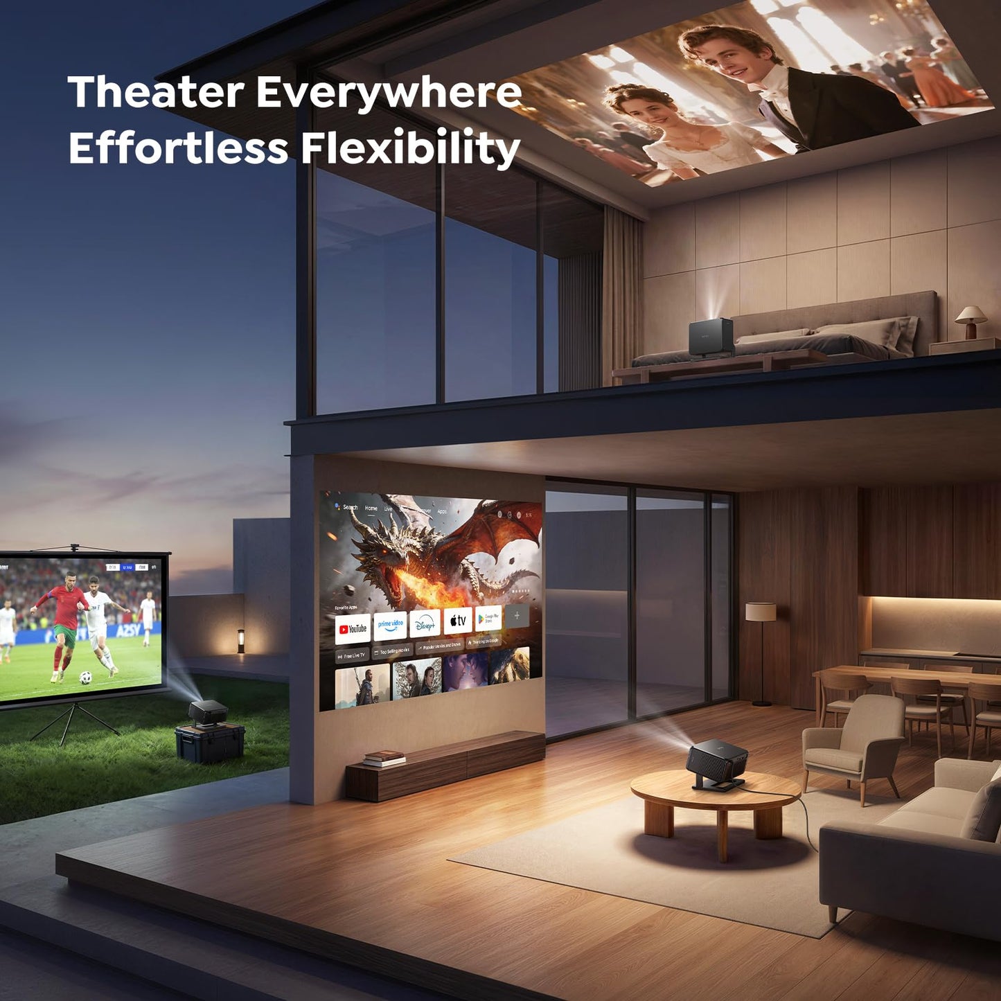 Portable Smart Mini Projector with Google TV Stick & 4K Support