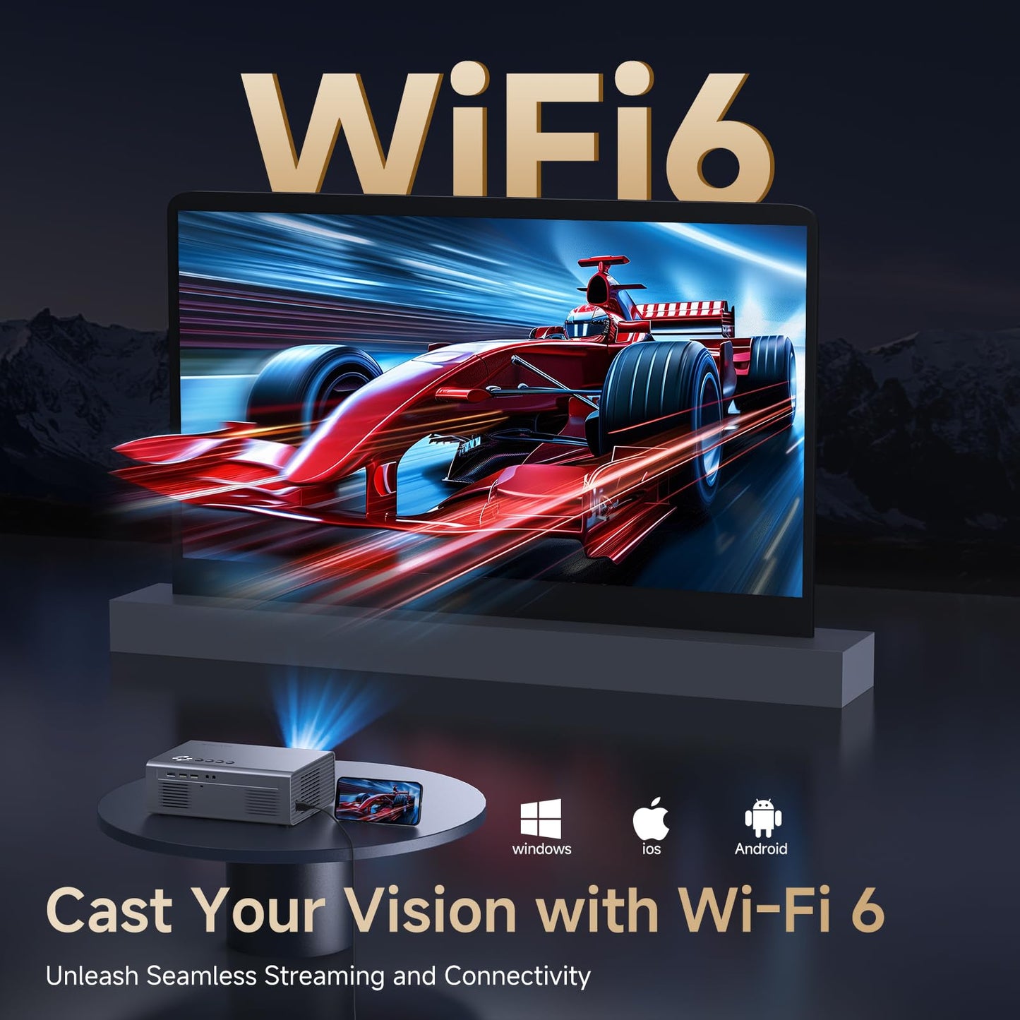 Kogata 4K Smart Projector with 1500 ANSI, WiFi 6 & Dolby Audio