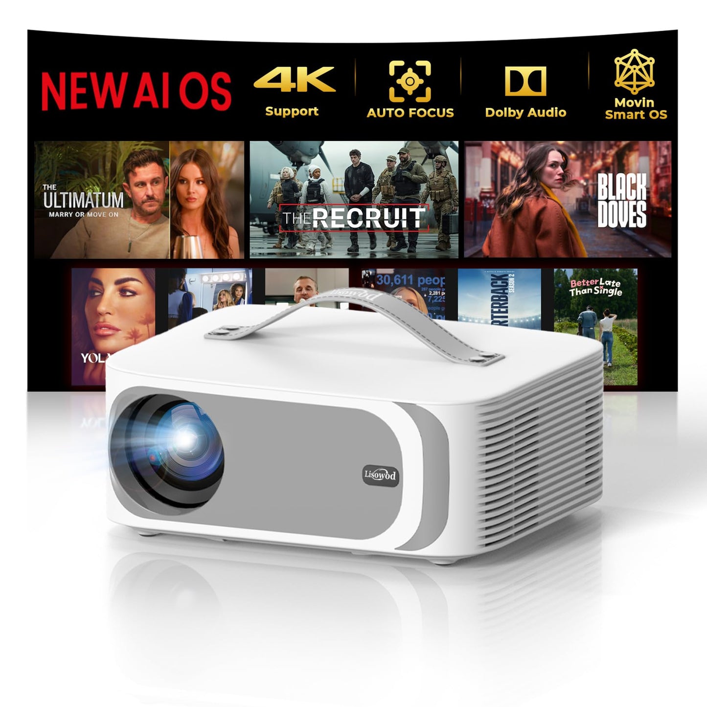 Lisowod AI Movin 2.0 Smart 4K Projector with HDR10+ & 5000+ Apps