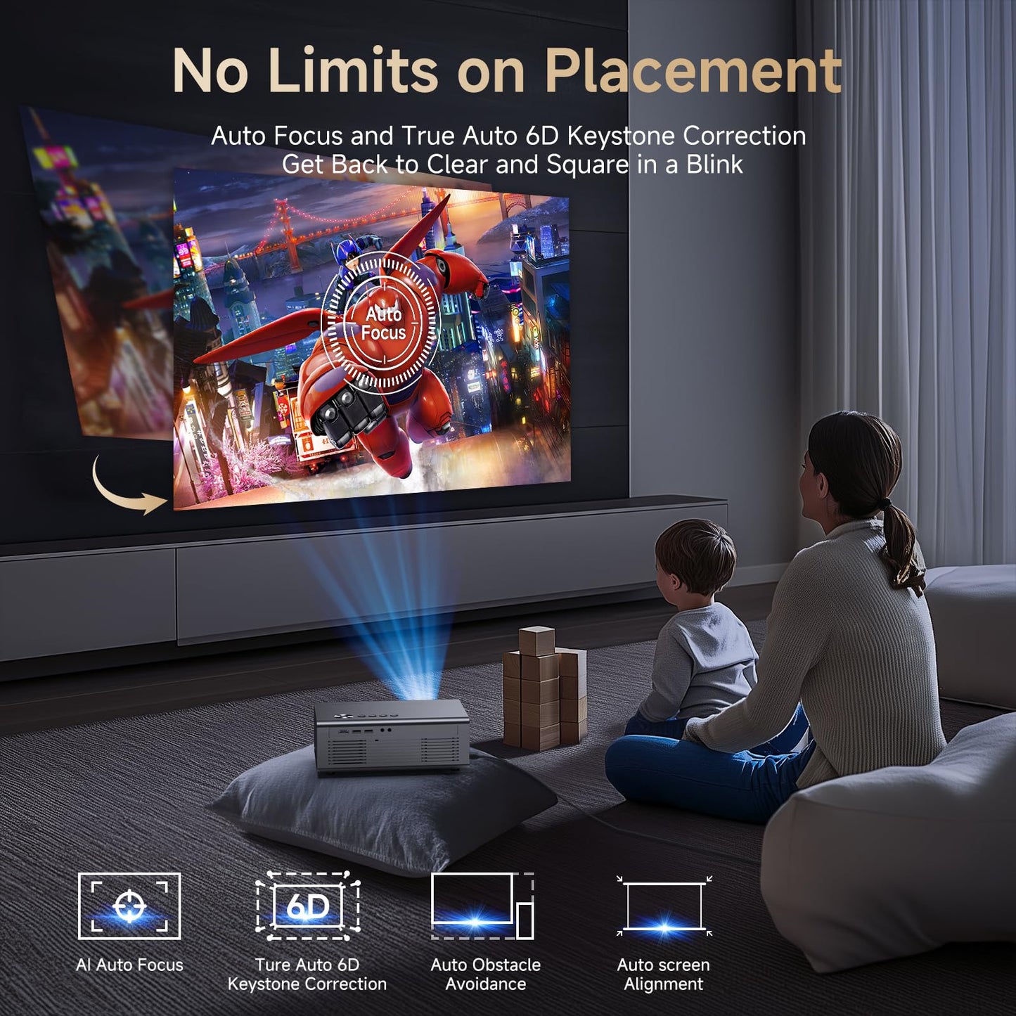 Kogata 4K Smart Projector with 1500 ANSI, WiFi 6 & Dolby Audio