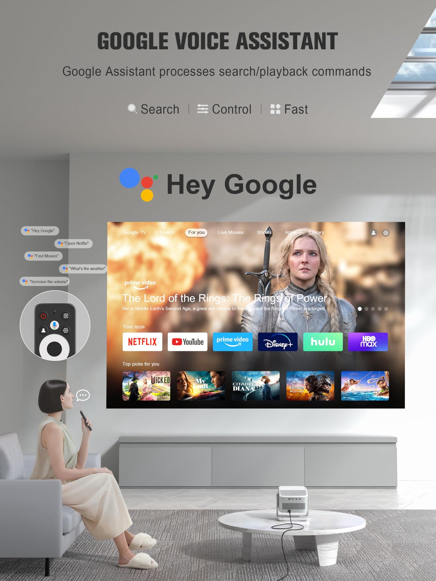 VOPLLS Smart 4K Outdoor Projector with Google TV & Dolby Audio