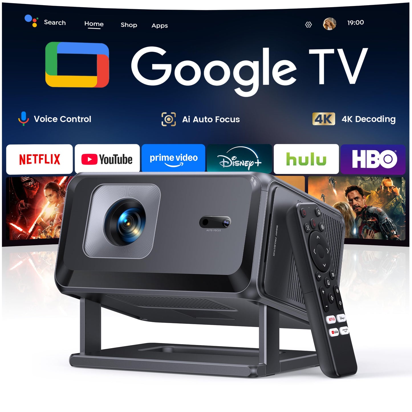 Portable Smart Mini Projector with Google TV Stick & 4K Support