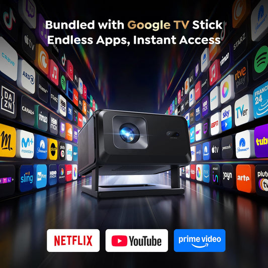 Portable Smart Mini Projector with Google TV Stick & 4K Support