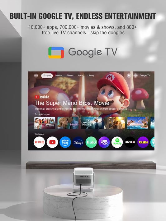 VOPLLS Smart 4K Outdoor Projector with Google TV & Auto Focus