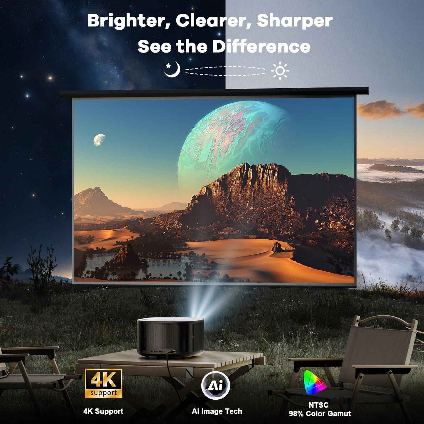 ONOAYO ONO5Pro 2.0 Smart 4K Outdoor Projector with 60W Dolby Audio